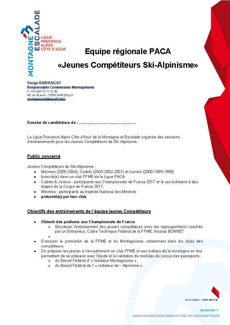 Dossier Equipe Régionale Jeunes Compétiteurs Ski Alpinisme Page 1