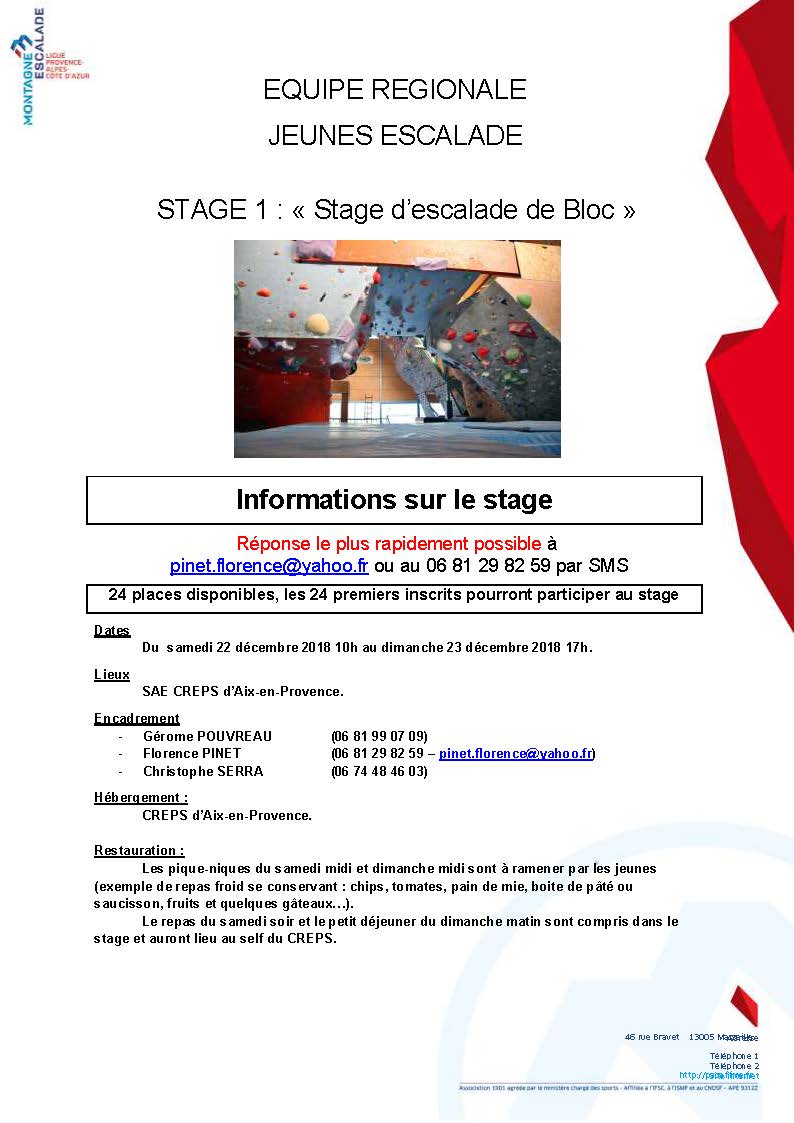 Stage Ligue PACA FFME 1 CREPS Page 1